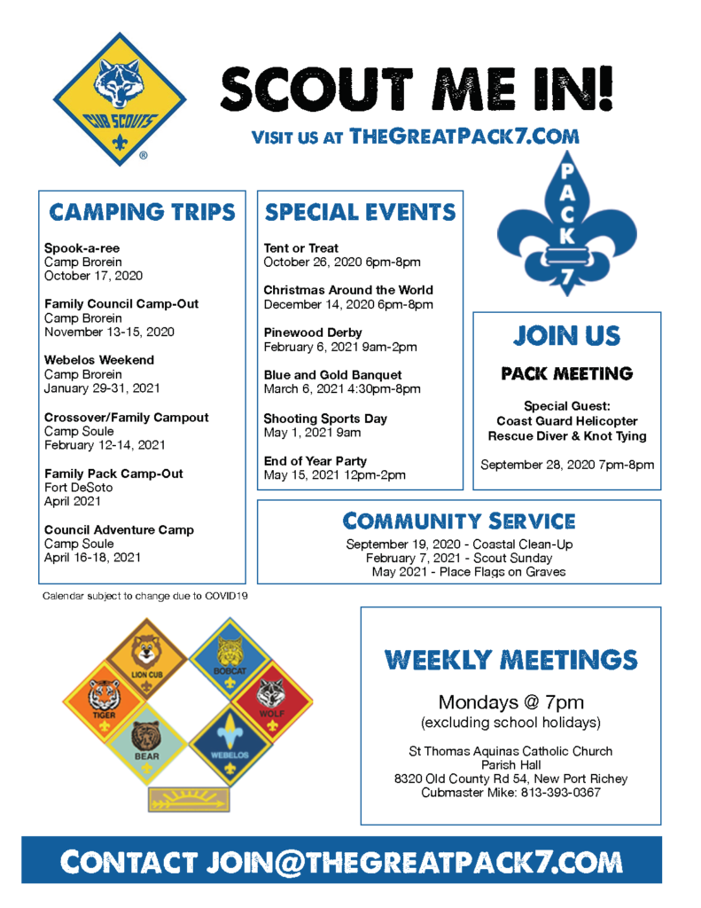 Calendar Cub Scout Pack 7 New Port Richey, FL. Est. 1988