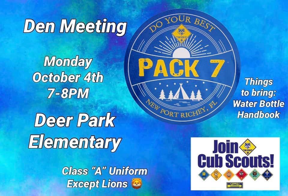 Next Den Meeting October 4 7-8p