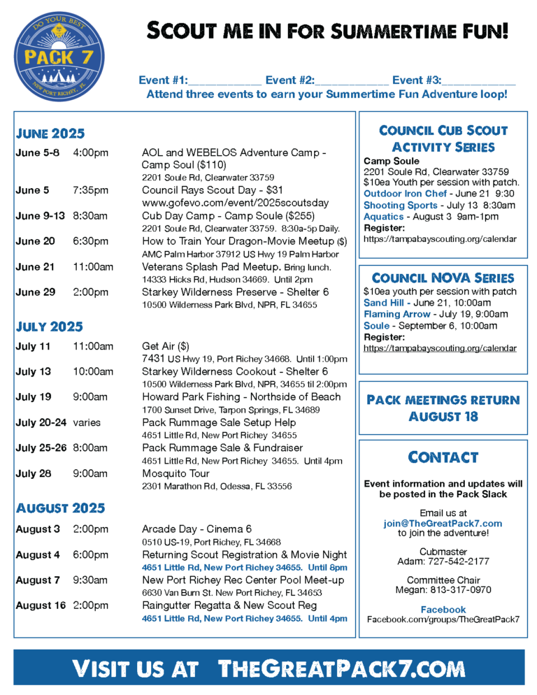 Calendar - Cub Scout Pack 7Cub Scout Pack 7 | New Port Richey, FL. Est ...