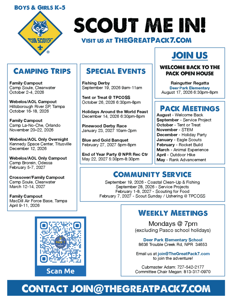At-A-Glance Calendar for 2026-2027 Pack 7